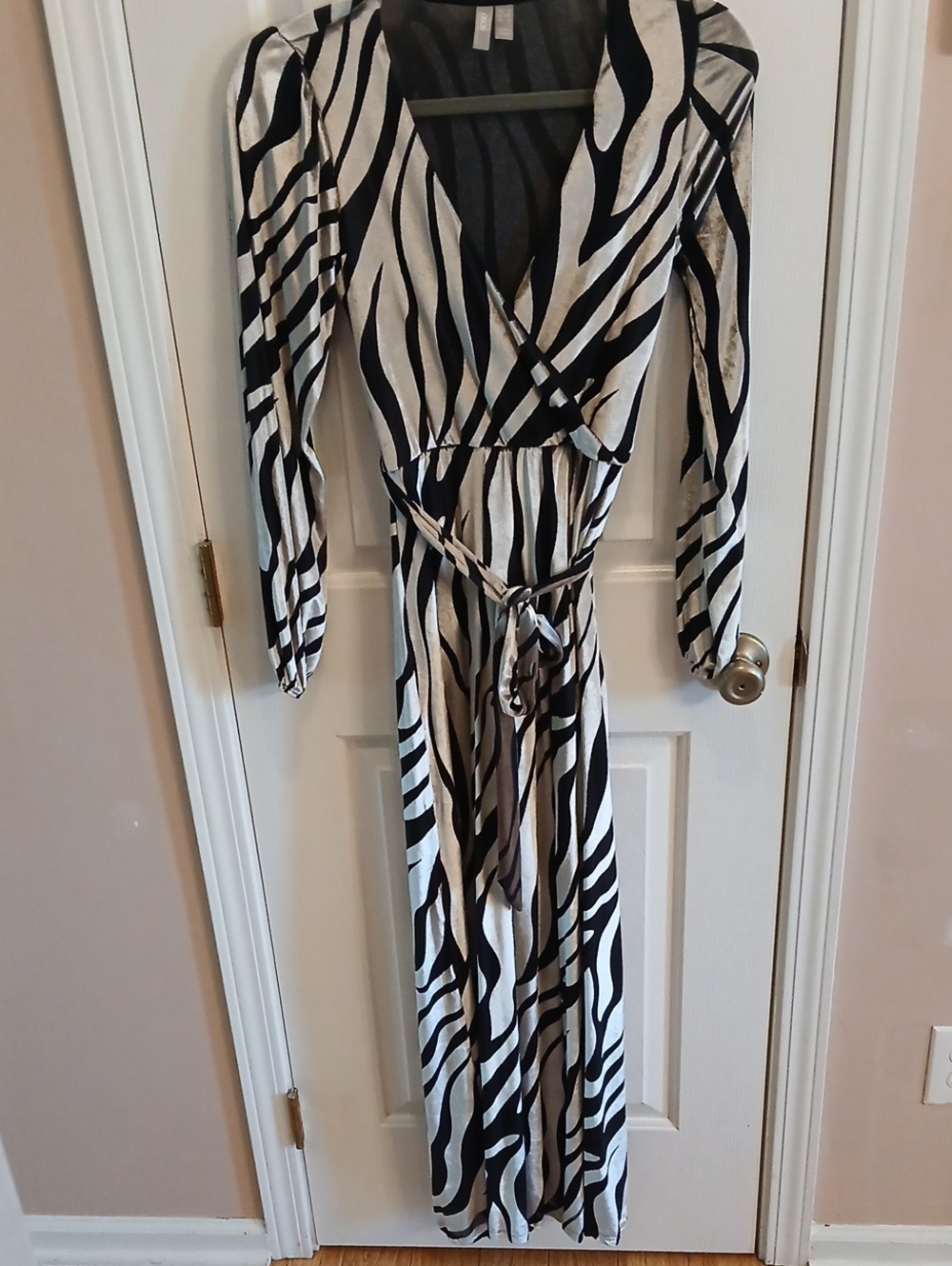 ASOS Black and Silver Burnout Velvet Zebra Maxi Dress, Long Sleeve Size 2